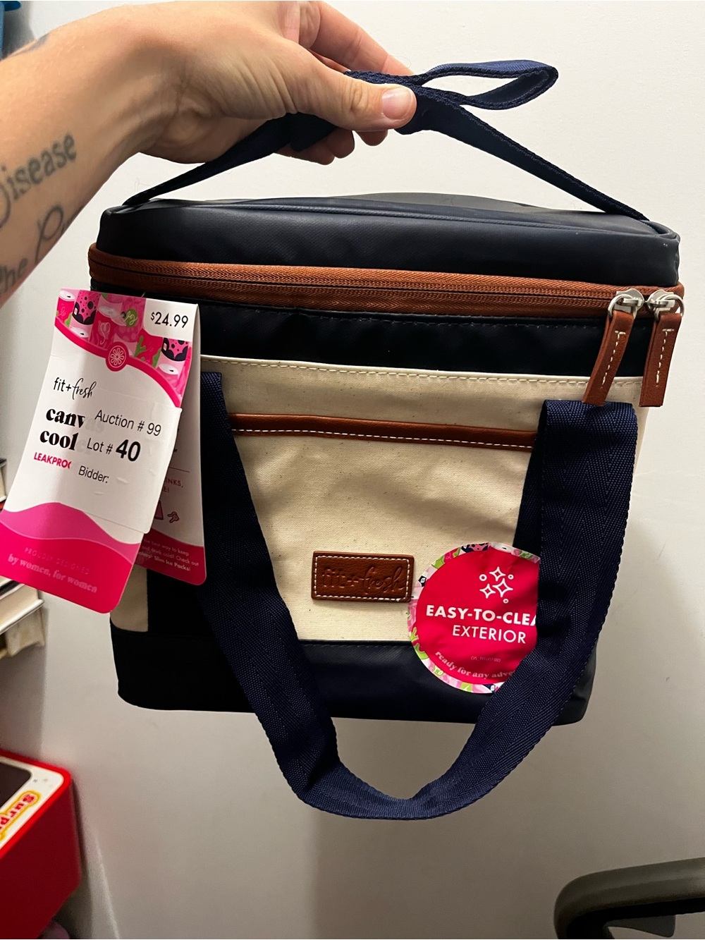 Navy and Cream Insulated Lunch Tote